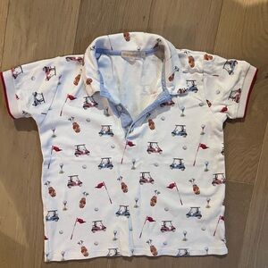 Children's White Polo with Golf Cart & Flag Print